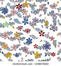 Seamless pattern Print. Doodles neutral, white and black on colors. Design. Flat elements. Tender fabric pattern. Vector.