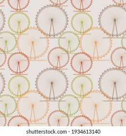 Seamless pattern. print for fabric. Ferris wheel, amusement park, amusement park. Design for wrapping paper, invitation, postcard. background, wallpaper. yellow-orange. autumn. circles, lines. abstrac