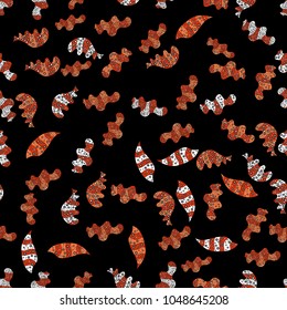 Seamless pattern Print. Fashionable fabric pattern. Vector. Doodles black, orange and white on colors.