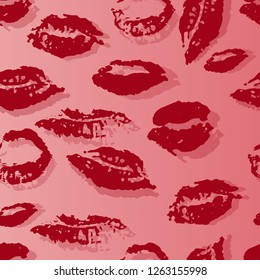 Seamless pattern with a print of female lips. Background for design. Women's theme. Romance. Vector.