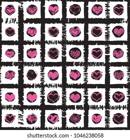 Seamless pattern print of grange hearts. World kiss day, Valentine's day endless design background. Vector.