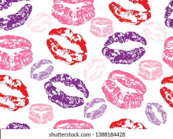 Seamless pattern of print of lips kissing. Colorful vector illustration