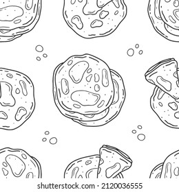 Seamless pattern print with pancakes in doodle style. Vector illustration background.