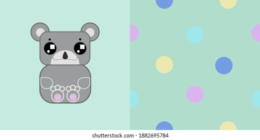 Seamless pattern and print set "SquaBear Koala" is suitable for kids textile, wallpapers, clothing, accessories, notebooks, copybooks, paper.