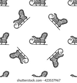 Seamless pattern for print textile design or paper wrapping.Merry Christmas doodles with sled