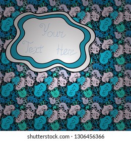 Seamless pattern Print. Vector. Doodles neutral, blue and black on colors. Fashionable fabric pattern.