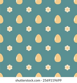 Seamless pattern print wallpaper background with Easter eggs and flowers spring vector illustration 