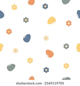 Seamless pattern print wallpaper background with Easter eggs and flowers spring vector illustration 