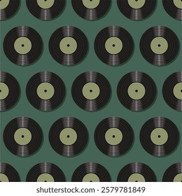 Seamless pattern print wallpaper with vinyl record discs music illustration vector retro style 60s, 70s, 80s, design art background for paper, textile, pack etc.	
