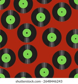 Seamless pattern print wallpaper with vinyl record discs music illustration vector retro style 60s, 70s, 80s, design art background for paper, textile, pack etc.	
