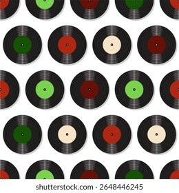 Seamless pattern print wallpaper with vinyl record discs music illustration vector retro style 60s, 70s, 80s, design art background for paper, textile, pack etc.	
