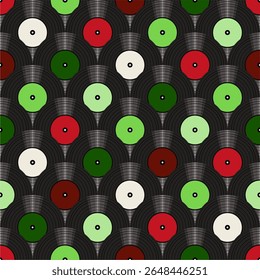 Seamless pattern print wallpaper with vinyl record discs music illustration vector retro style 60s, 70s, 80s, design art background for paper, textile, pack etc.	
