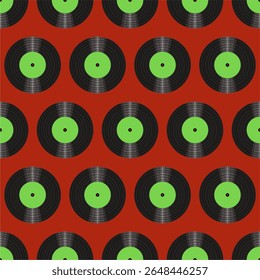 Seamless pattern print wallpaper with vinyl record discs music illustration vector retro style 60s, 70s, 80s, design art background for paper, textile, pack etc.	
