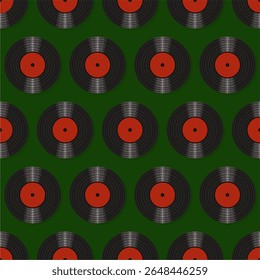 Seamless pattern print wallpaper with vinyl record discs music illustration vector retro style 60s, 70s, 80s, design art background for paper, textile, pack etc.	

