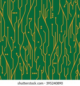 seamless pattern printed circuit board inspired on green background
