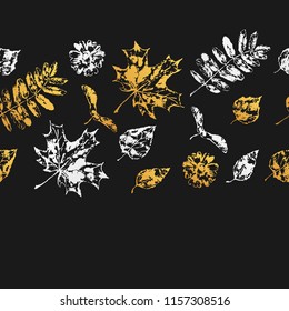 Seamless pattern with printed leaves. Art illustration of autumn foliage.
