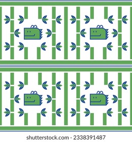 Seamless pattern for printing on clothes and textiles. Vector flat illustration. Stylized dragon head, bamboo stems and leaves. Fairy animal. Childish texture. The concept of geometric stylization.