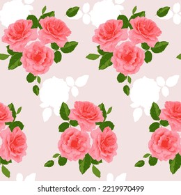 seamless pattern for printing on fabric with bouquets of roses on a light background