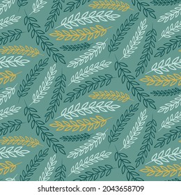 Seamless pattern for printing on textiles, fabrics. Turquoise, light green and yellow color. An element for drawing the leaves of a plant. Printing of gift paper, fabric textures, postcards. A vector 