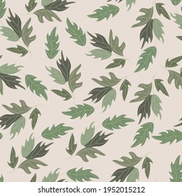 Seamless pattern for printing onto fabric or paper. Botanical ornament from branches with large leaves on a light background