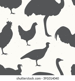 Seamless Pattern for printing onto fabric. Farm bird wallpaper. Vector Illustration.