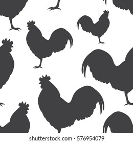 Seamless Pattern for printing onto fabric. Rooster silhouettes. Vector Illustration.