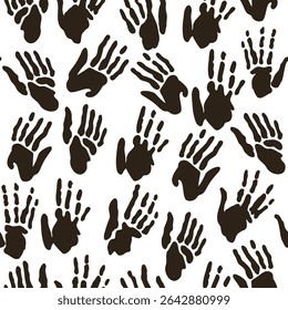 padrão perfeito com impressões de mãos pretas em estilo desenhado à mão. Elemento para cartaz design banner decoração impressões postcards fundos papel de parede embalagem banner têxtil