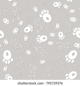 Seamless pattern with prints of dog s paws, a dog s outline. Vector.