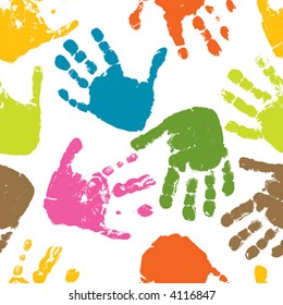 Seamless pattern, prints of hands of the child, vector illustration
