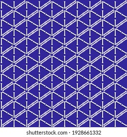 seamless pattern for prints on fabric and wallpaper from geometrically correctly arranged elements of white color on a blue background