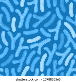 Seamless pattern with probiotics. Lactic acid bacterium. Bifidobacterium, lactobacillus. Microbiome. Microbiota. Medicine or dietary supplements for gastrointestinal health. Label, wrapping. Vector