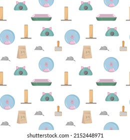 Seamless pattern with products for cats. vector illustration. for a pet shop