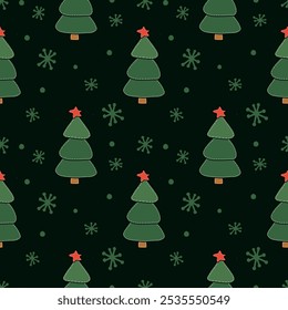 Seamless pattern of products for the new year and Christmas tree. A hand-drawn illustration.