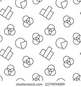 Seamless pattern of progress bar, pie chart, intersected circles is made of line icons 