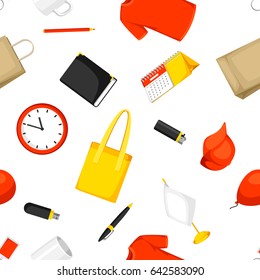 Seamless pattern with promotional gifts and souvenirs.