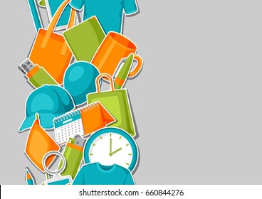 Seamless pattern with promotional gifts and souvenirs.