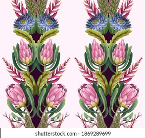 Patrón sin foco con las flores de las proteínas. Impresión vectorial floral de moda.