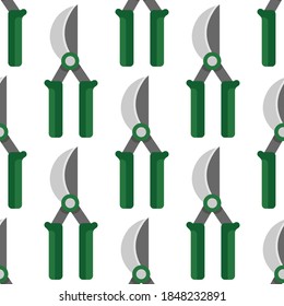 Seamless pattern with pruning shears on a white background. Gardening tool in a flat style. Cartoon objects of labor.
Stock vector illustration for design, decor, fabric, wrapping paper, textile