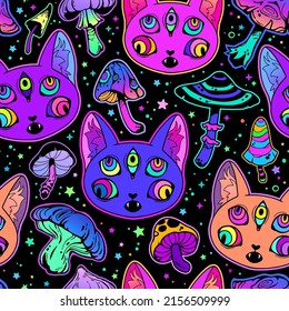 seamless pattern psychedelic animals   mushrooms