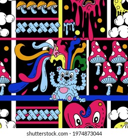 Seamless pattern with psychedelic elements. Trendy vector print