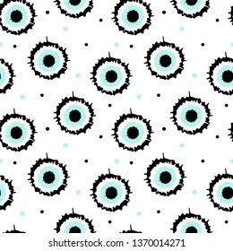 Seamless pattern with psychedelic eyes on white background