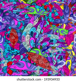 Seamless Pattern Psychedelic Groovy Peace Notebook Doodle Design- Hand-Drawn Vector Illustration Background.Seamless doodles. 