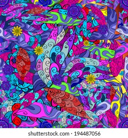 Seamless Pattern Psychedelic Groovy Peace Notebook Doodle Design- Hand-Drawn Vector Illustration Background.Seamless doodles. 