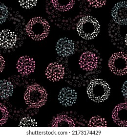 Seamless pattern with a Psychedelic kaleidoscope footage.  Irregular Hand Drawn Simple Dotted Print. Tiny Polka Dots Isolated on a Light Pink Background.