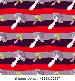 Seamless pattern with psychedelic mushrooms. Magical fly agaric wallpaper. Design for printing, textile, fabric, fashion, interior, wrapping paper. Vector illustration
