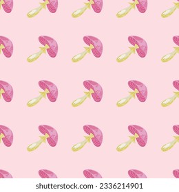 Seamless pattern with psychedelic mushrooms. Magical fly agaric wallpaper. Design for printing, textile, fabric, fashion, interior, wrapping paper. Vector illustration