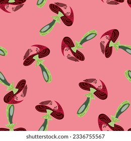 Seamless pattern with psychedelic mushrooms. Magical fly agaric wallpaper. Design for printing, textile, fabric, fashion, interior, wrapping paper. Vector illustration