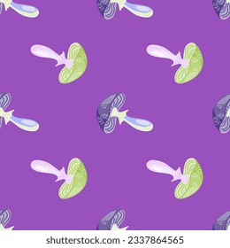 Seamless pattern with psychedelic mushrooms. Magical fly agaric wallpaper. Design for printing, textile, fabric, fashion, interior, wrapping paper. Vector illustration