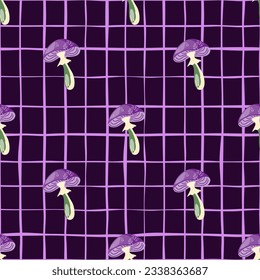 Seamless pattern with psychedelic mushrooms. Magical fly agaric wallpaper. Design for printing, textile, fabric, fashion, interior, wrapping paper. Vector illustration