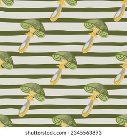 Seamless pattern with psychedelic mushrooms. Magical fly agaric wallpaper. Design for printing, textile, fabric, fashion, interior, wrapping paper. Vector illustration